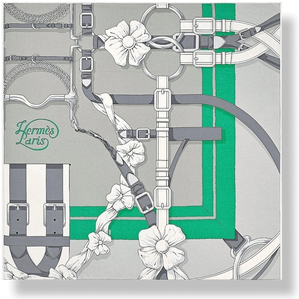 Hermes 2018 Grey White Menthol GRAND MANEGE DETAIL by Henri d'Origny Twill 90cm, NWTIB! - poupishop