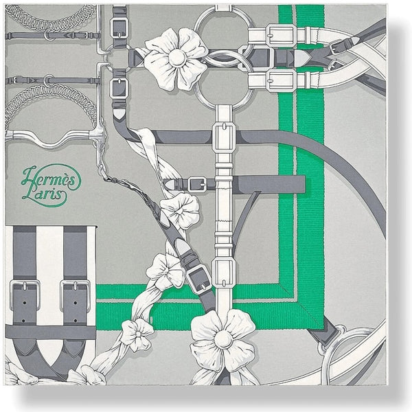 Hermes 2018 Grey White Menthol GRAND MANEGE DETAIL by Henri d'Origny Twill 90cm, NWTIB! - poupishop