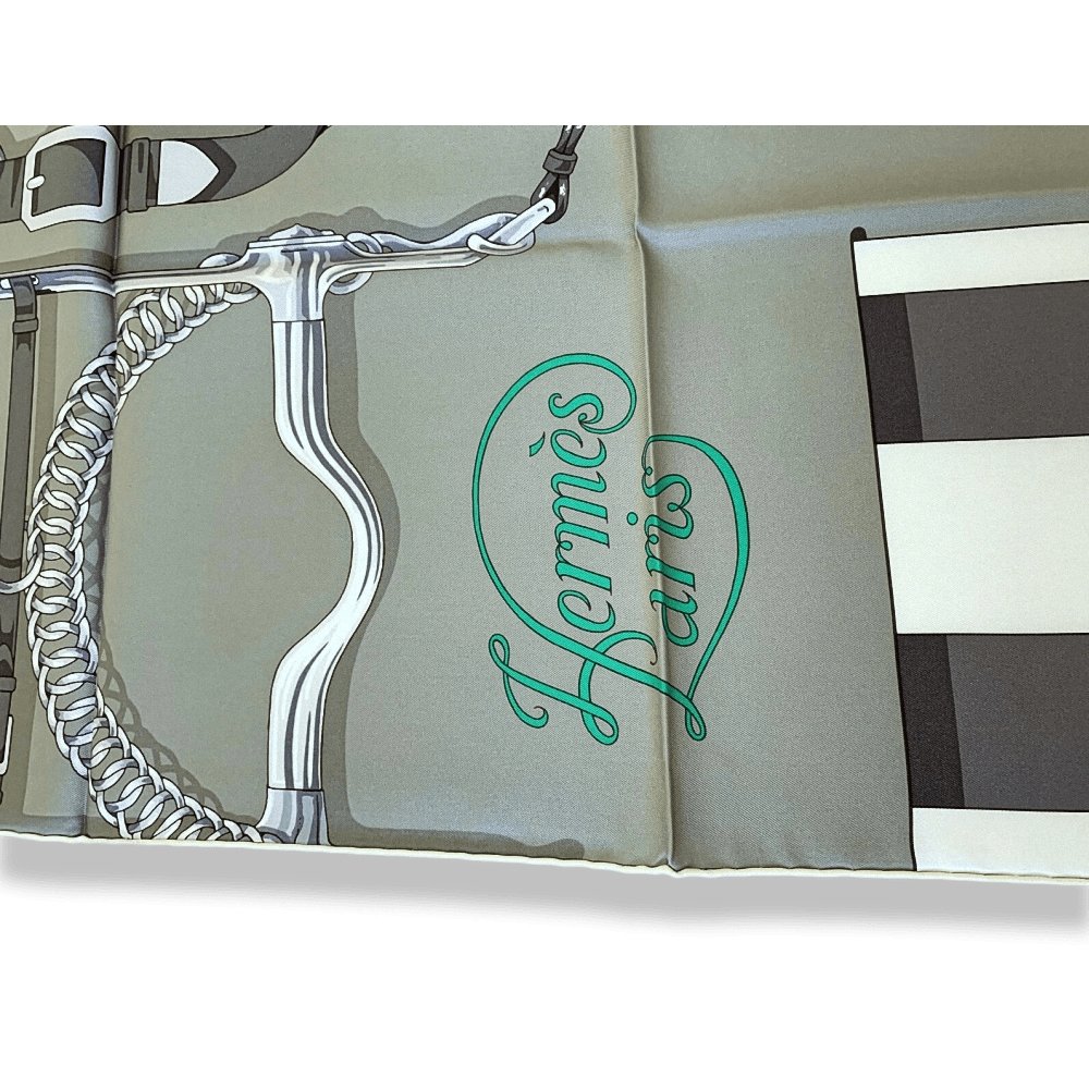 Hermes 2018 Grey White Menthol GRAND MANEGE DETAIL by Henri d'Origny Twill 90cm, NWTIB! - poupishop