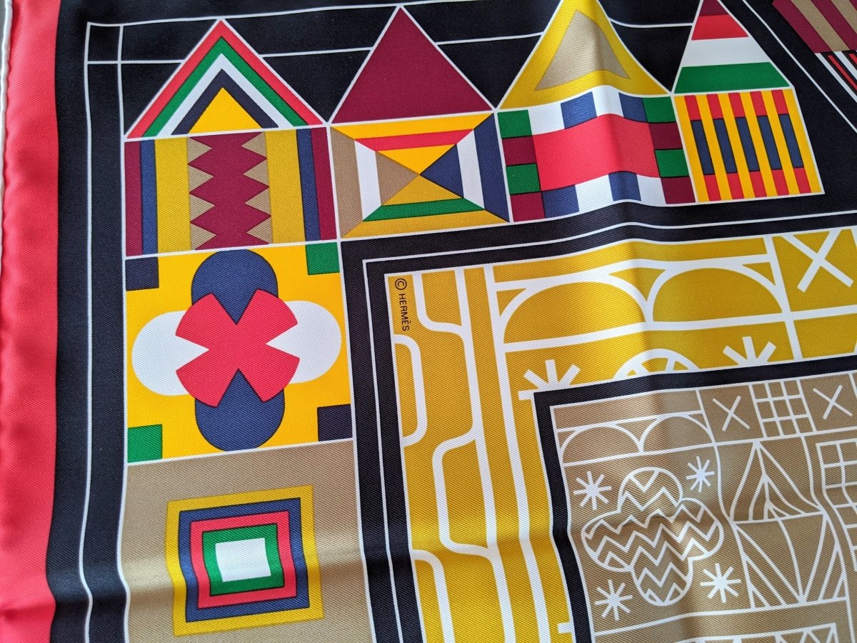 Hermes 2018 Jaune/Bordeaux/Vert NDOP by Anamorphee Inspired by Africa Twill 90cm, NIB! - poupishop