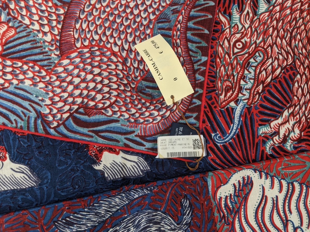 Hermes 2018 Piment/Marine/Blanc SWEET DREAMS Monsters by Jan Bajtlik 70% Wool/30% Silk Carre H 100 cm, BNWT! - poupishop
