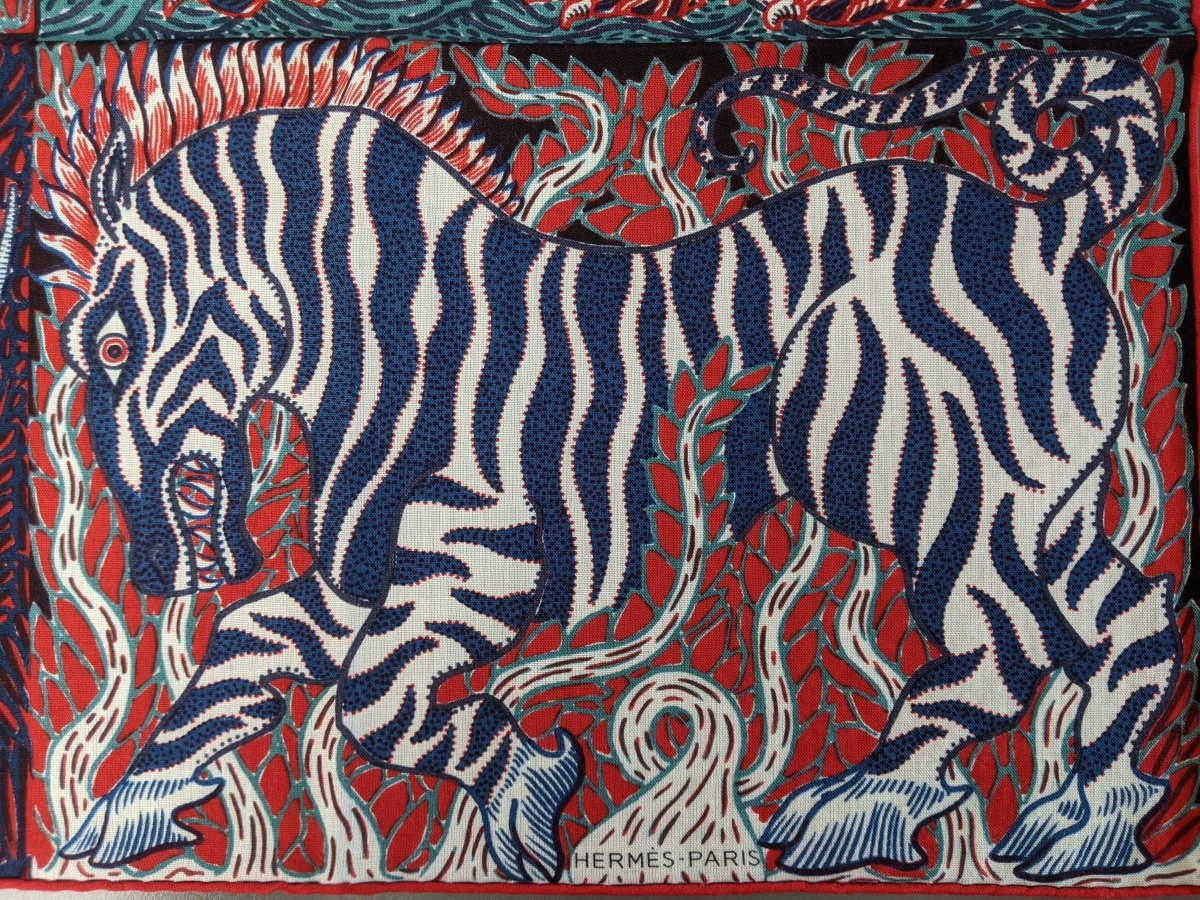 Hermes 2018 Piment/Marine/Blanc SWEET DREAMS Monsters by Jan Bajtlik 70% Wool/30% Silk Carre H 100 cm, BNWT! - poupishop