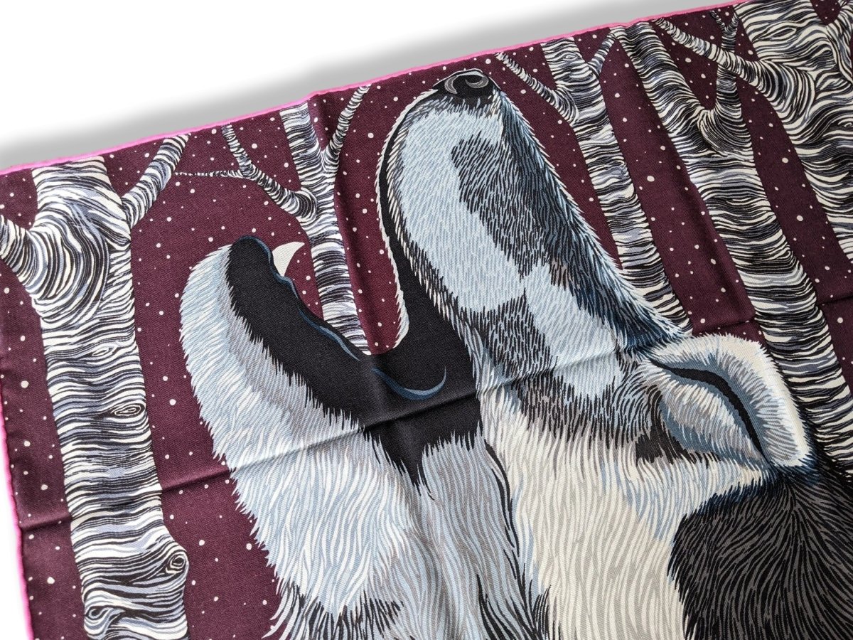 Hermes 2018 Plum/Grey/Ice Blue AWOOOOO by Alice Shirley 70% Cashmere/30% Silk Carre H 100 cm, BNWT!
