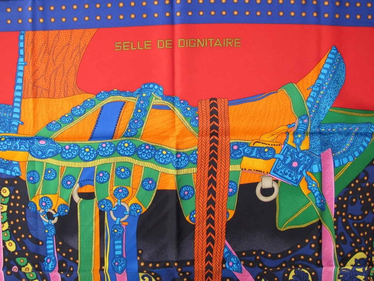 Hermes 2018 Red Blue Selle de Dignitaire by Wlodek Kaminski Twill