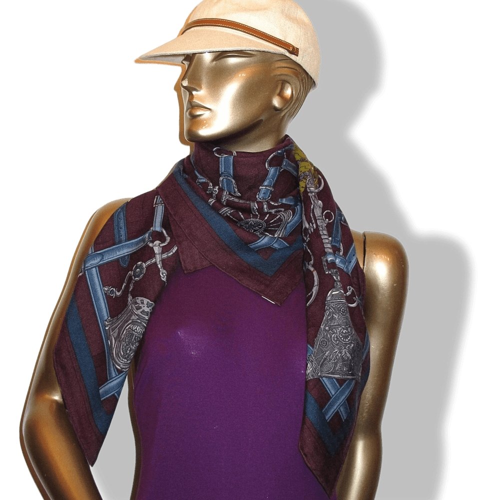 Hermes 2018 Wine Pilot Blue Flamboyant Web by Daiske Nomura Unisex Cashmere 100 cm, BNWT!