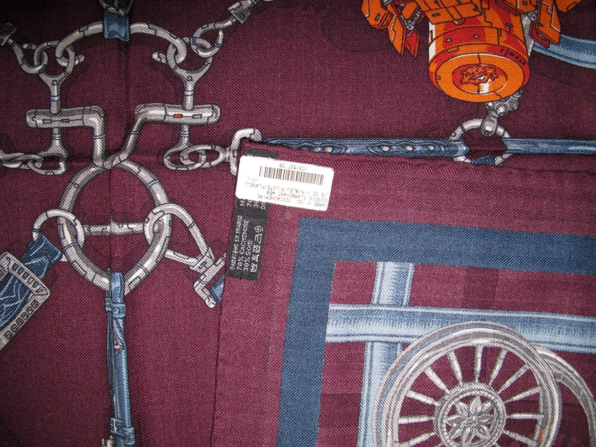 Hermes 2018 Wine Pilot Blue Flamboyant Web by Daiske Nomura Unisex Cashmere 100 cm, BNWT!