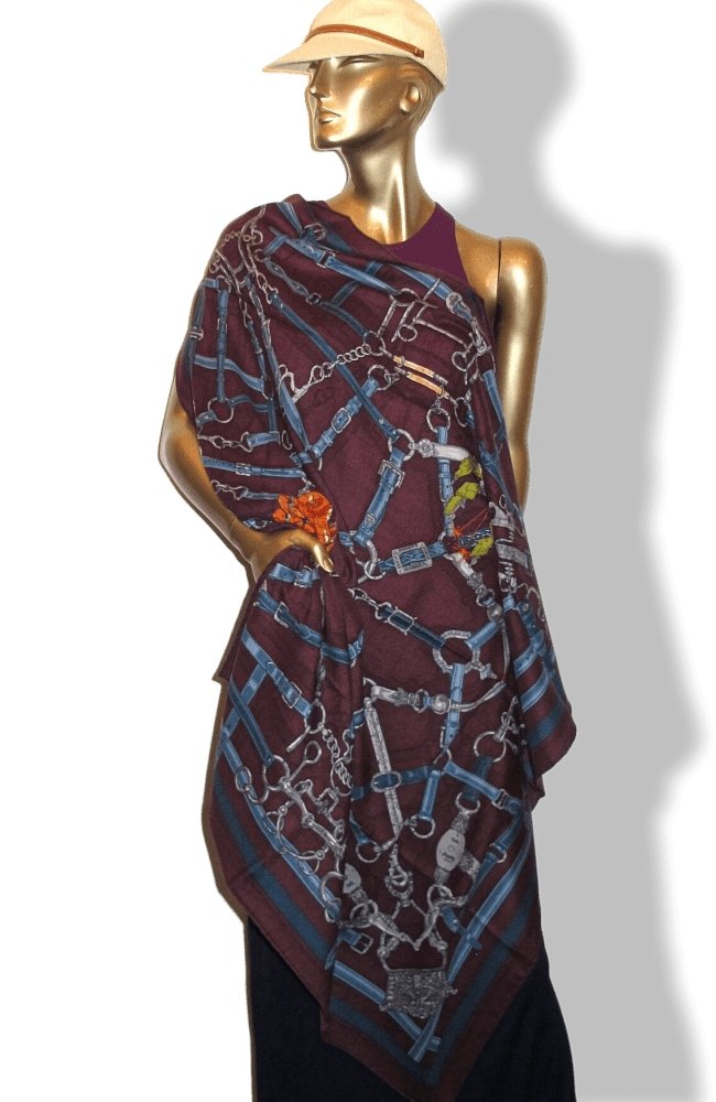 Hermes 2018 Wine Pilot Blue Flamboyant Web by Daiske Nomura Unisex Cashmere 100 cm, BNWT!