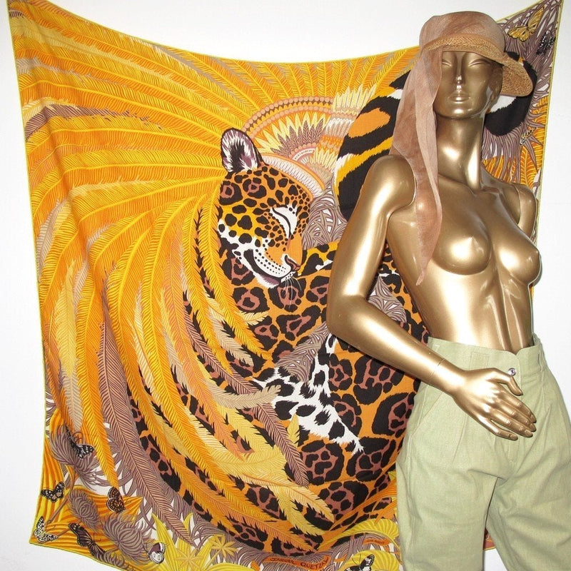 Hermes Yellow Jaguar Quetzal cashmere shawl