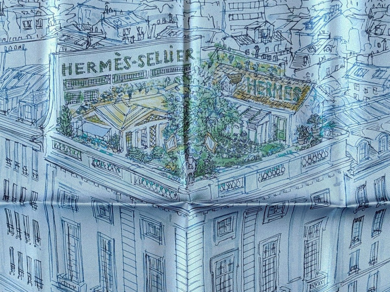 Hermes 2019 Bleu Azur/Bleu Jeans UN JARDIN SUR LE TOIT Gavroche Twill Carre 45 CM, BNEW!