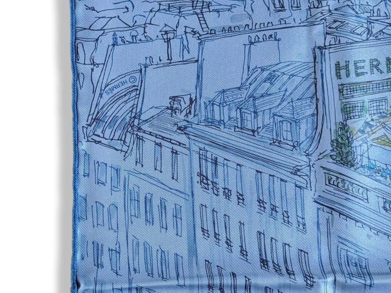 Hermes 2019 Bleu Azur/Bleu Jeans UN JARDIN SUR LE TOIT Gavroche Twill Carre 45 CM, BNWTIB!