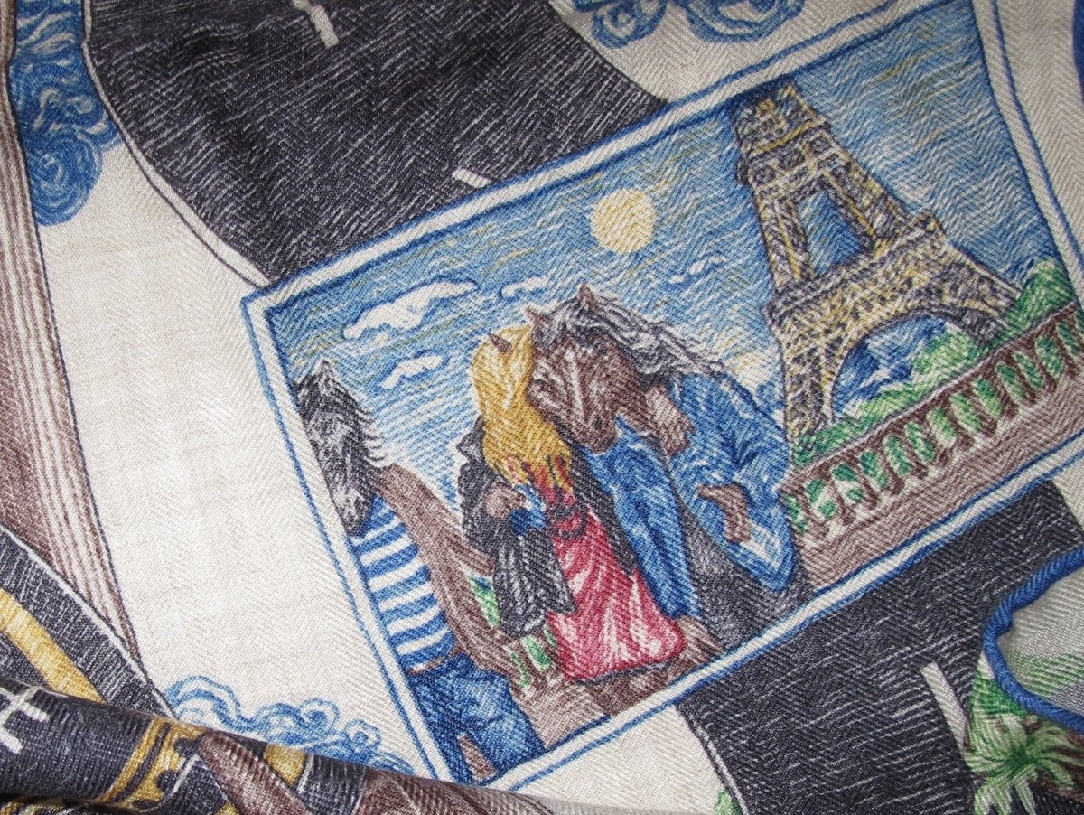 Hermes SILK MIX by ELIAS KAFOUROS Horses Rock Group Unisex Cashmere Shawl 140