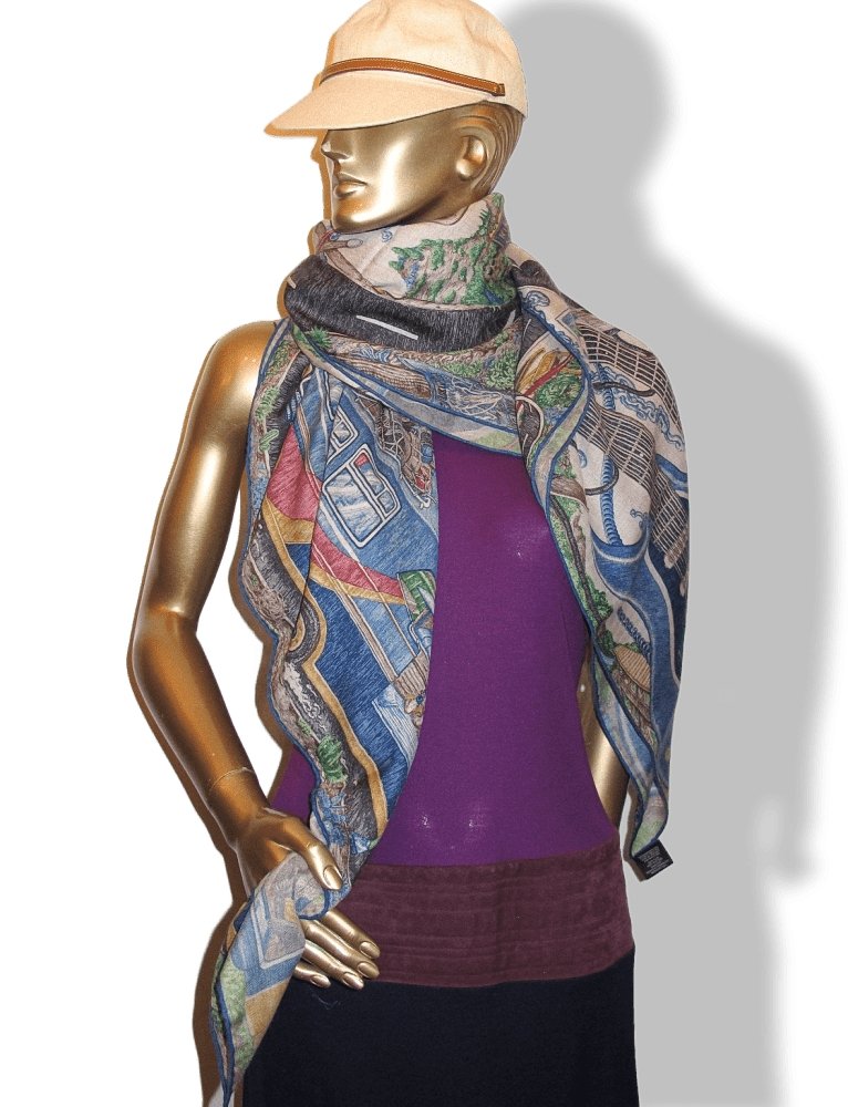 Hermes SILK MIX by ELIAS KAFOUROS Horses Rock Group Unisex Cashmere Shawl 140