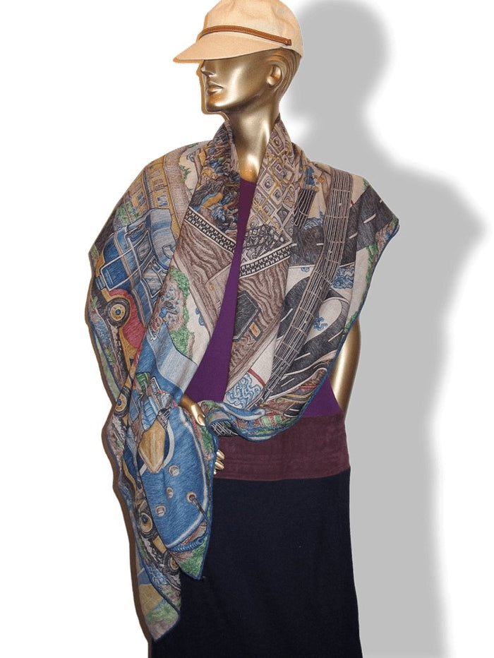 Hermes 2019 Blue Orange SILK MIX by ELIAS KAFOUROS Horses Rock