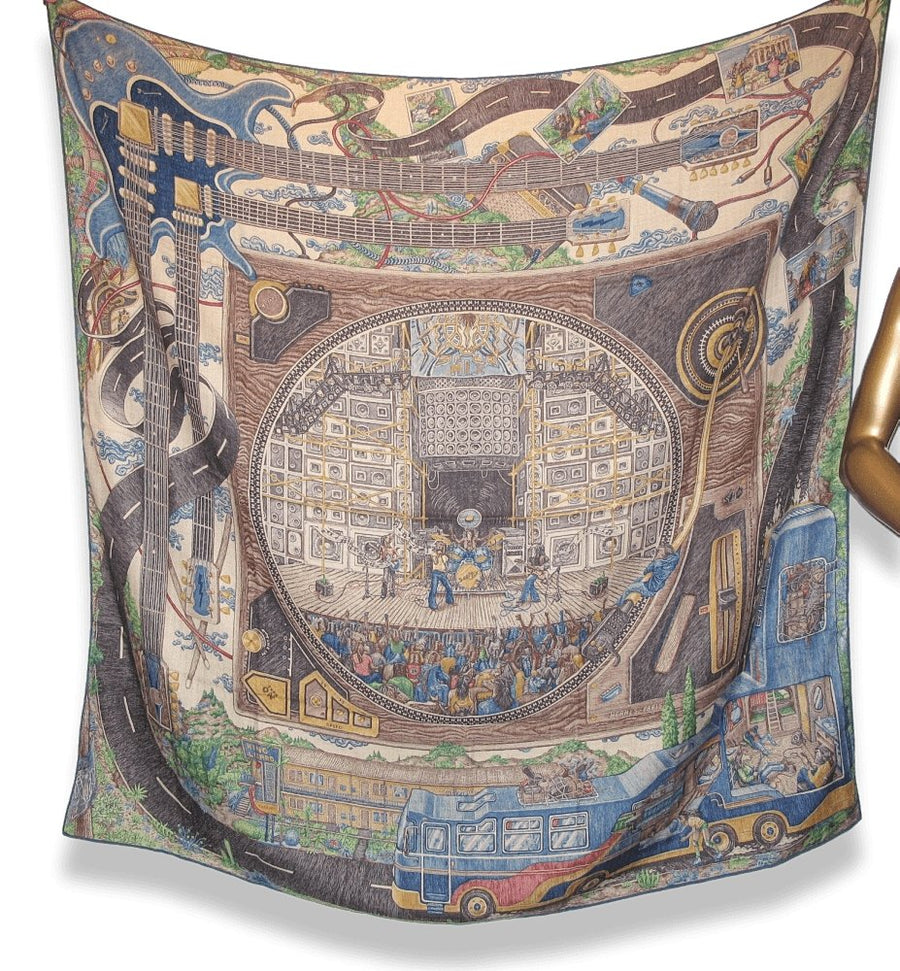 Hermes 2019 Blue Orange SILK MIX by ELIAS KAFOUROS Horses Rock