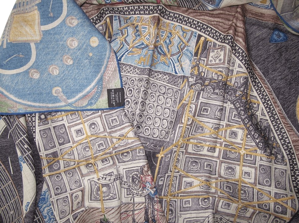 Hermes SILK MIX by ELIAS KAFOUROS Horses Rock Group Unisex Cashmere Shawl 140