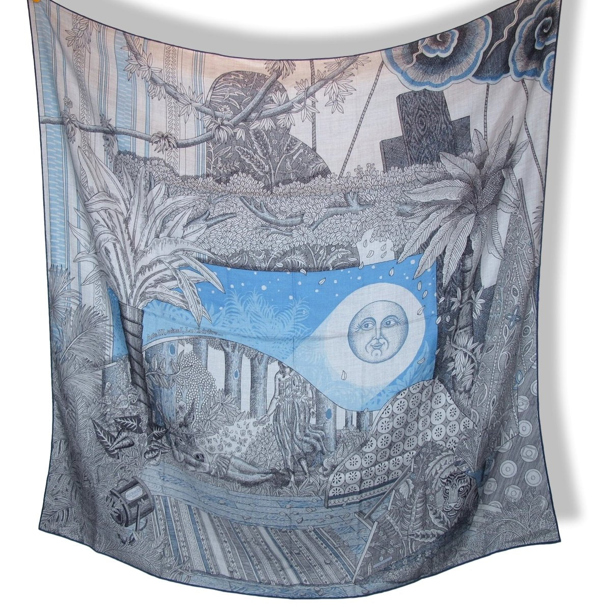 Hermes 2019 Grey/Sky/Anthracite ACTE III, SCENE I, LA CLAIRIERE by Edouard Baribeaud Cashmere Shawl 140, New!