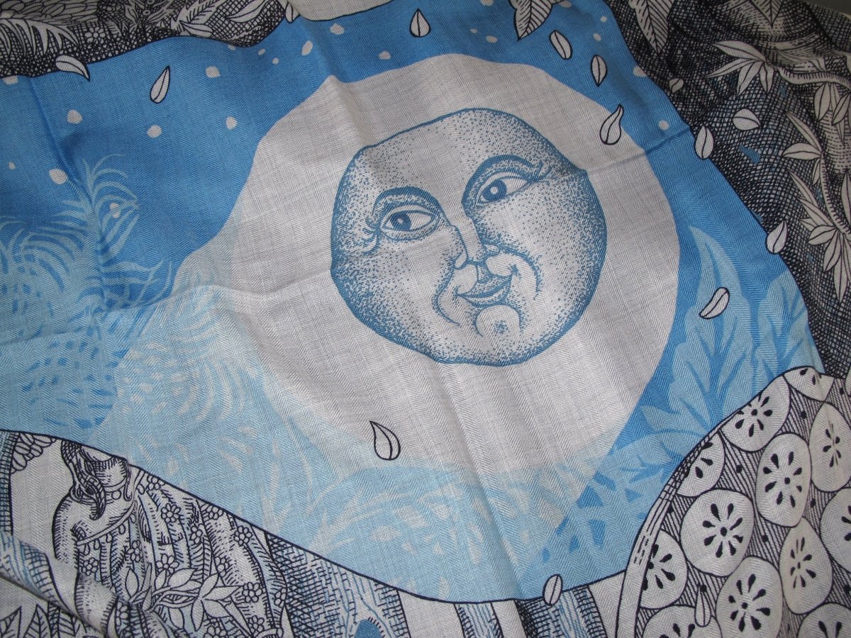 Hermes 2019 Grey/Sky/Anthracite ACTE III, SCENE I, LA CLAIRIERE by Edouard Baribeaud Cashmere Shawl 140, New!