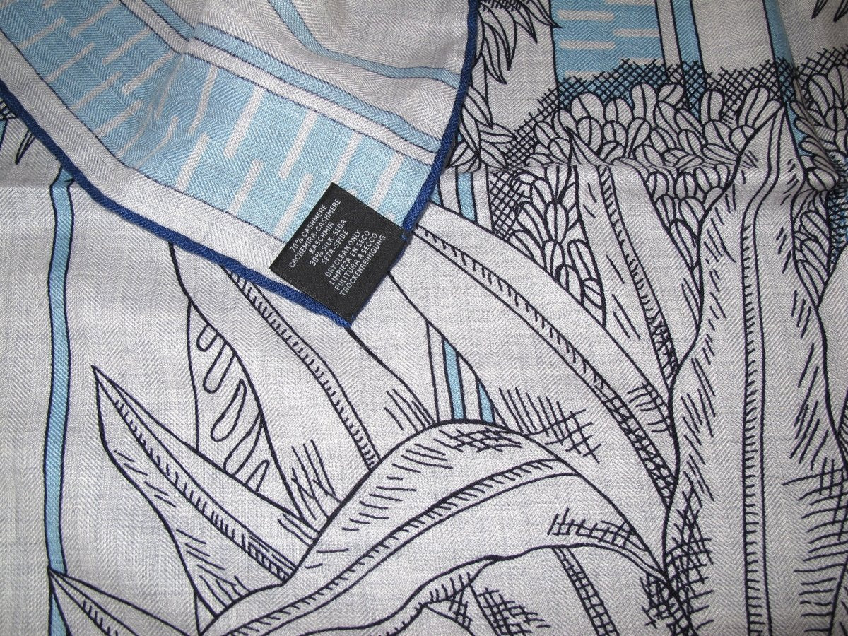 Hermes 2019 Grey/Sky/Anthracite ACTE III, SCENE I, LA CLAIRIERE by Edouard Baribeaud Cashmere Shawl 140, New!