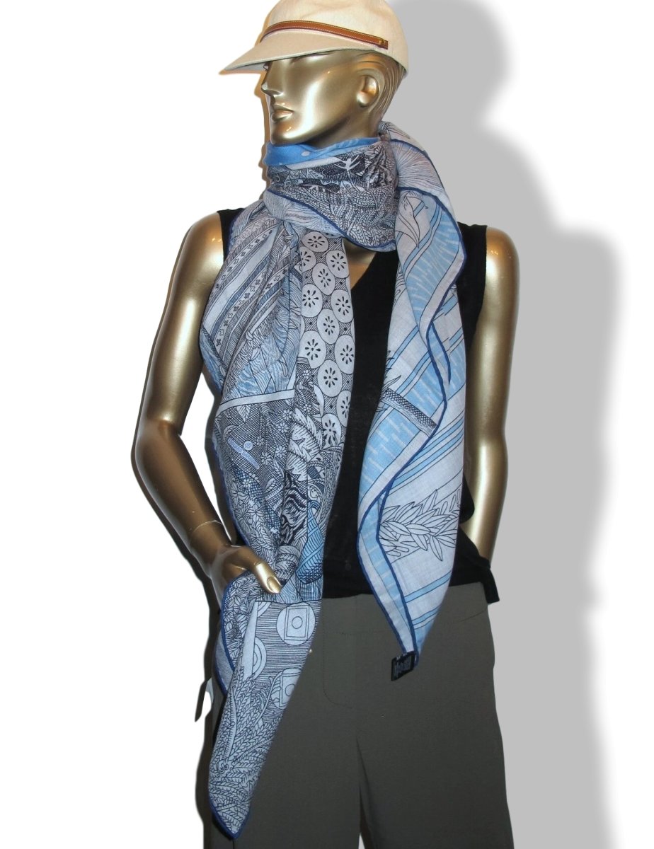 Hermes 2019 Grey/Sky/Anthracite ACTE III, SCENE I, LA CLAIRIERE by Edouard Baribeaud Cashmere Shawl 140, New!