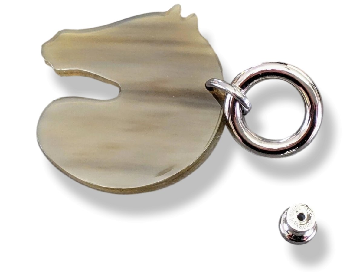 Hermes 2019 Natural Horn TATERSALE GM Horse Head Pierced Earrrings, BNWIB!