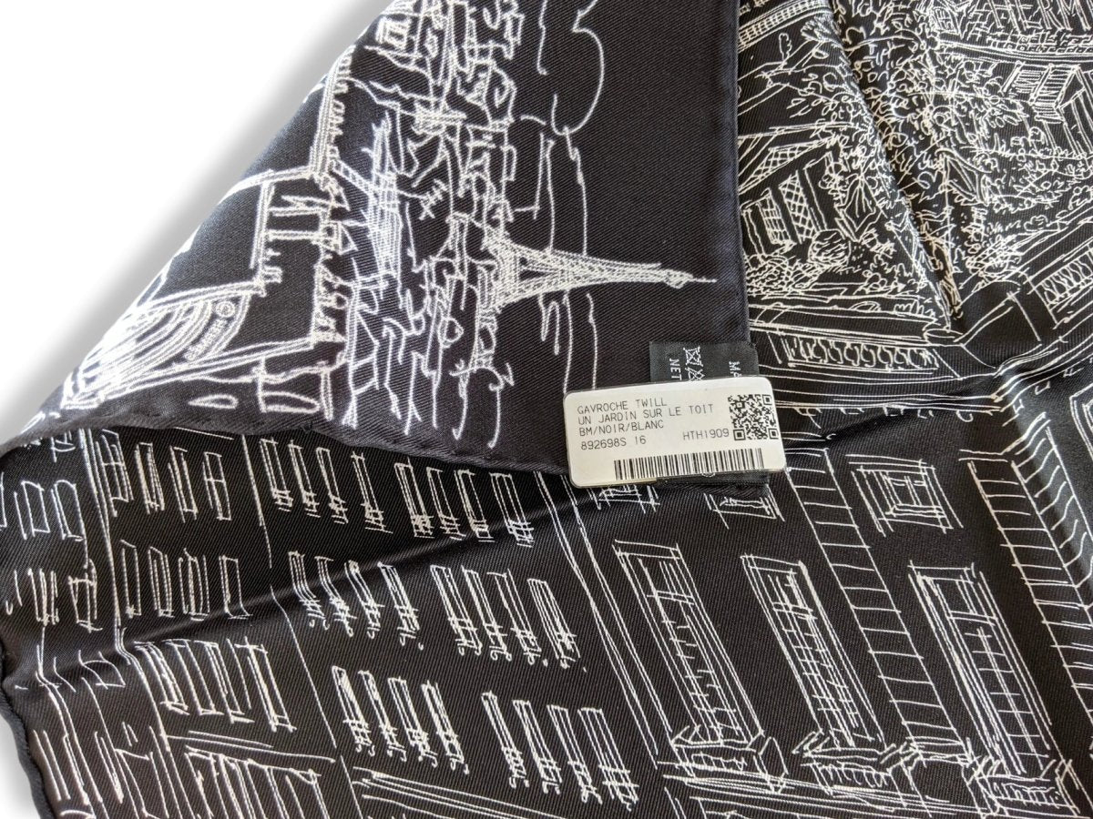Hermes 2019 Noir/Blanc UN JARDIN SUR LE TOIT Gavroche Twill Carre 45 CM, BNWTIB!