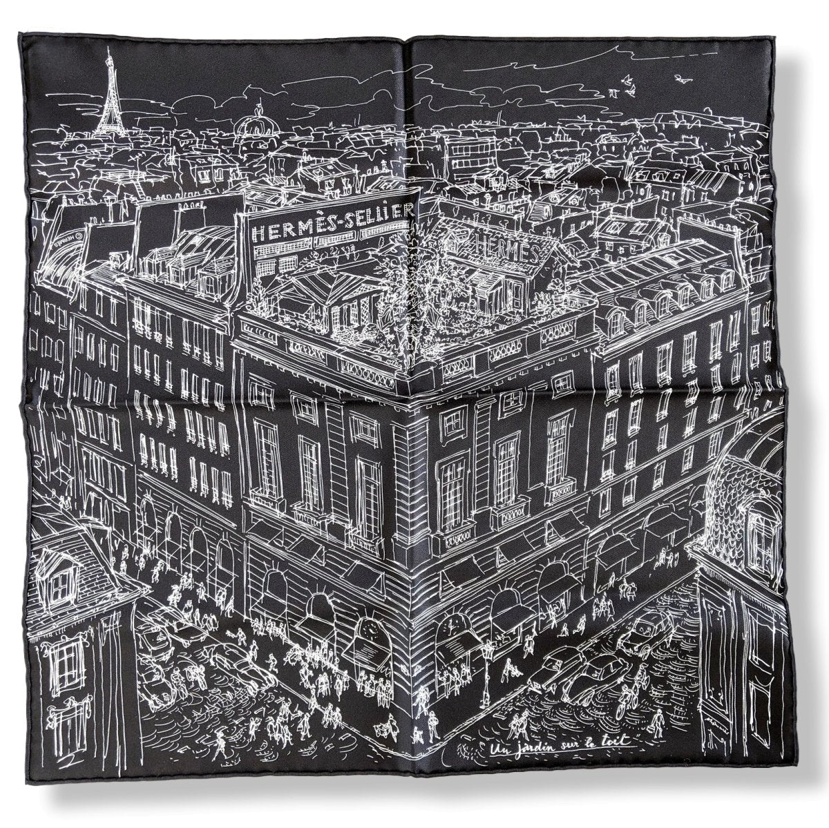 Hermes 2019 Noir/Blanc UN JARDIN SUR LE TOIT Gavroche Twill Carre 45 CM, BNWTIB!