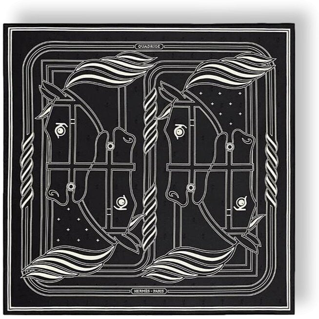 Hermes 2019 Noir/Creme Quadrige au Fil by Pierre Peron Jaquard Twill Silk Scarf 70 cm, BNIB!