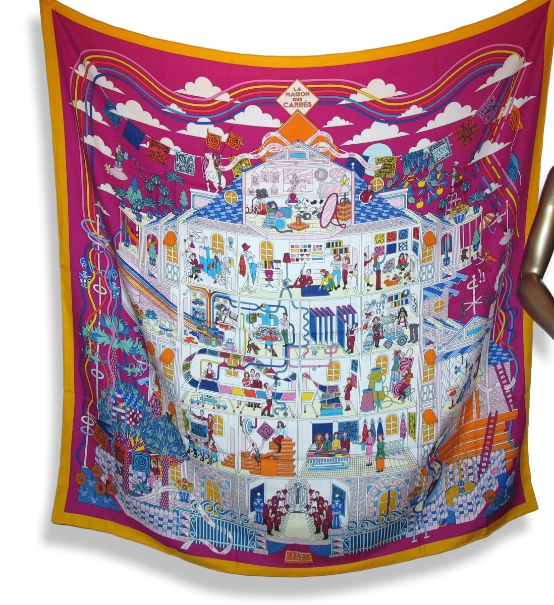 Hermes 2019 Orange Fuschia La Maison des Carres Cashmere Shawl 140, New!