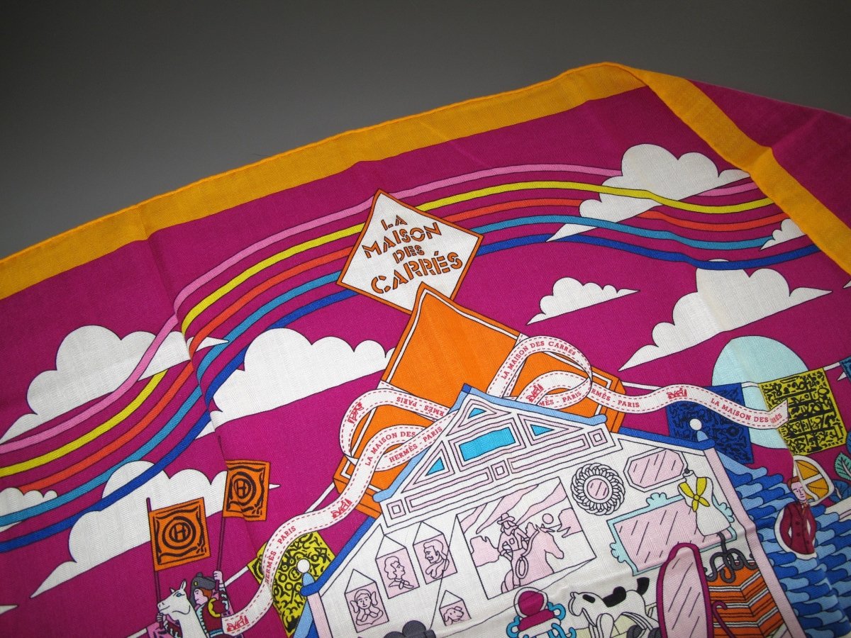 Hermes 2019 Orange Fuschia La Maison des Carres Cashmere Shawl 140, New!