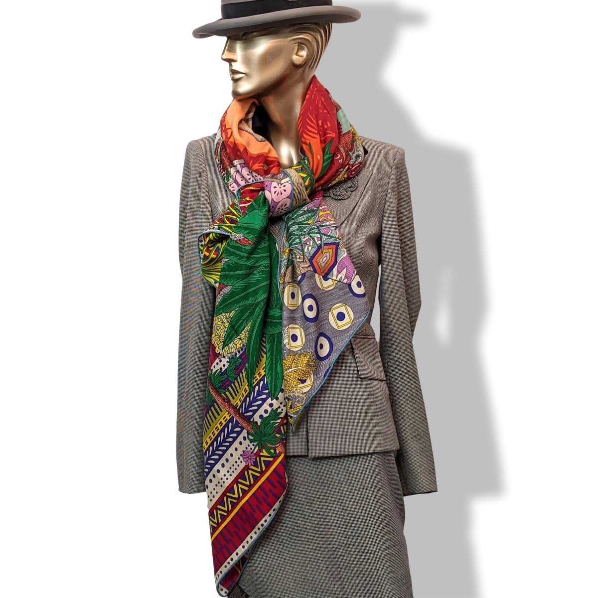 Hermes 2019 Orange/Vert/Multi ACTE III, SCENE I, LA CLAIRIERE by Edouard Baribeaud Cashmere Shawl 140, New!