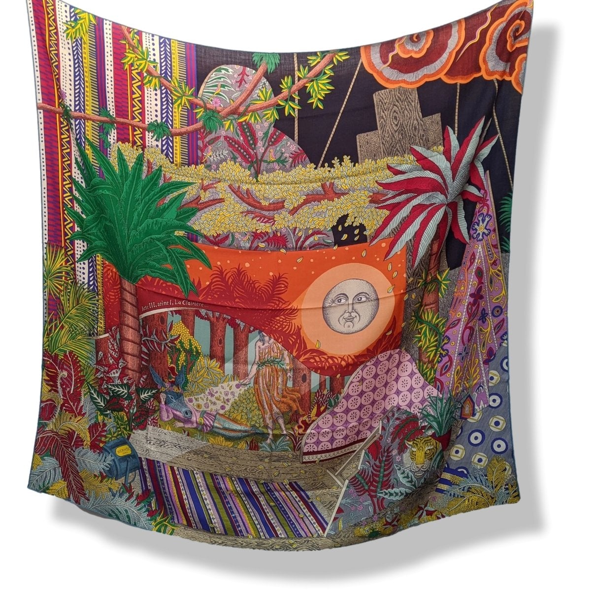 Hermes 2019 Orange/Vert/Multi ACTE III, SCENE I, LA CLAIRIERE by Edouard Baribeaud Cashmere Shawl 140, New!