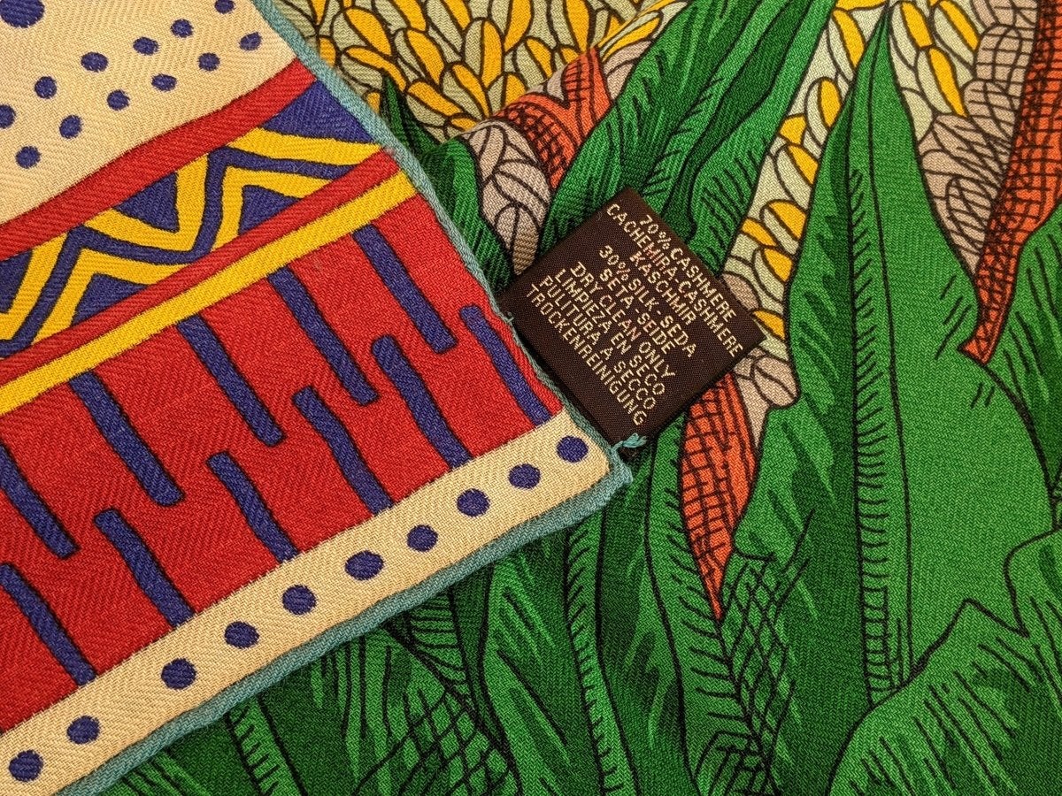 Hermes 2019 Orange/Vert/Multi ACTE III, SCENE I, LA CLAIRIERE by Edouard Baribeaud Cashmere Shawl 140, New!
