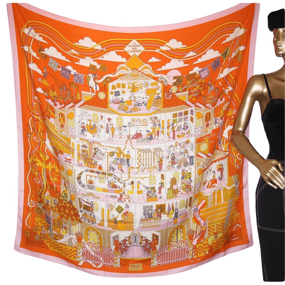 Hermes 2019 Pink Orange La Maison des Carres Cashmere Shawl 140