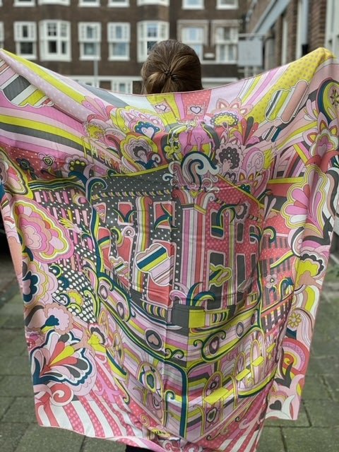 Hermes 2019 Rose/Jaune Vif FAUBOURG RAINBOW by Dimitri Rybaltchenko Cashmere Shawl 140, BNWTIB!w!