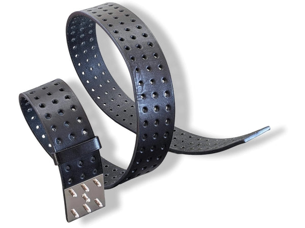 Hermes [202] 2012 Black Perforated Cow Leather Figure H Complete Belt GM Sz95, Superb in Box! - poupishop