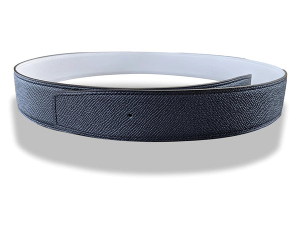 Hermes [202] Bleu Indigo/Blanc Veau Epsom & Epsom Reversible Leather Belt Strap 38 MM, BNWTIB! - poupishop