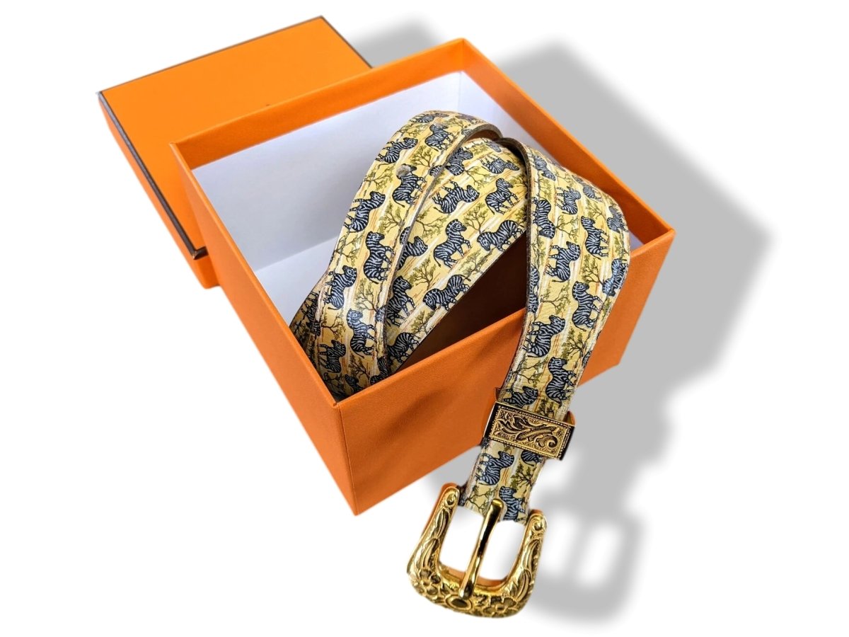 Hermes ﻿[202] Vintage 1960-70s ZEBRES - ZEBRAS Printed Belt with Mexican Boucle Sz 72, Box! - poupishop