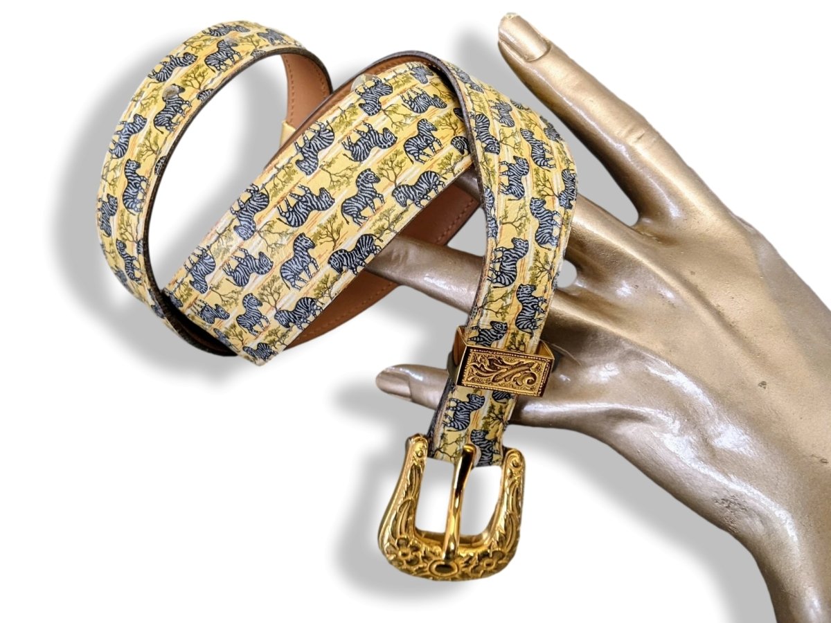 Hermes ﻿[202] Vintage 1960-70s ZEBRES - ZEBRAS Printed Belt with Mexican Boucle Sz 72, Box! - poupishop