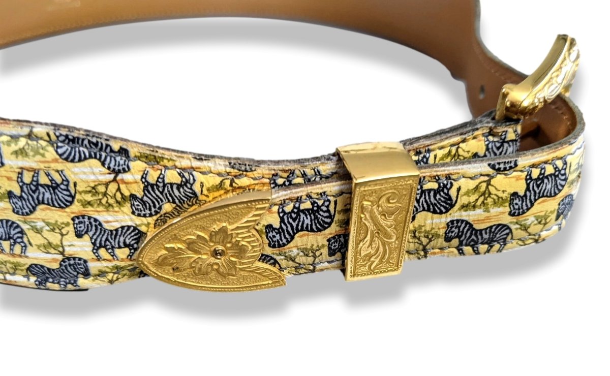 Hermes ﻿[202] Vintage 1960-70s ZEBRES - ZEBRAS Printed Belt with Mexican Boucle Sz 72, Box! - poupishop