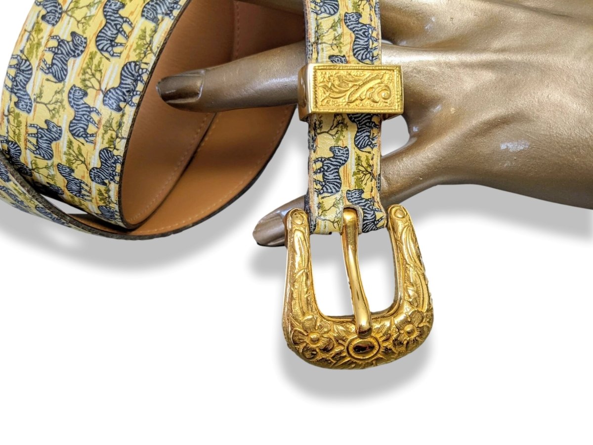 Hermes ﻿[202] Vintage 1960-70s ZEBRES - ZEBRAS Printed Belt with Mexican Boucle Sz 72, Box! - poupishop