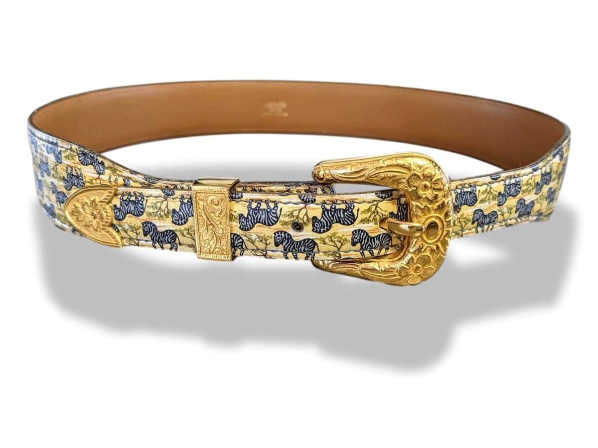 Hermes ﻿[202] Vintage 1960-70s ZEBRES - ZEBRAS Printed Belt with Mexican Boucle Sz 72, Box! - poupishop
