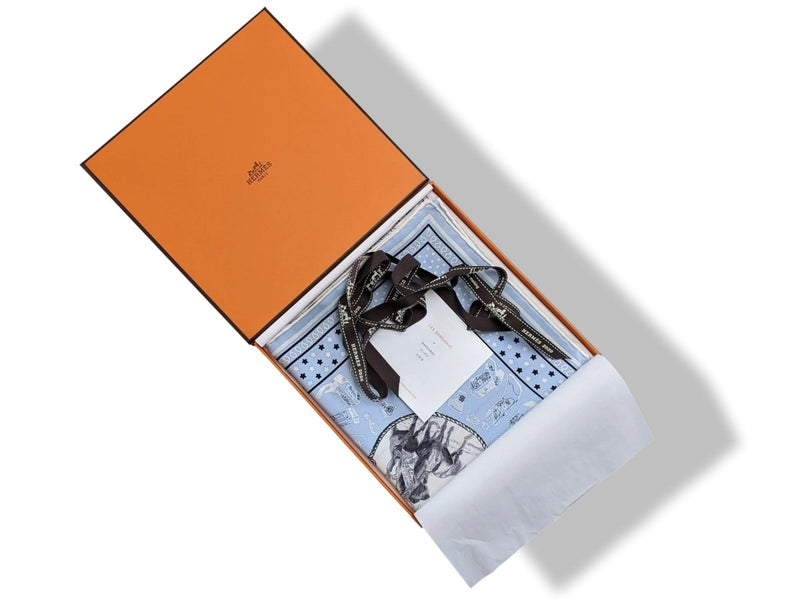 Hermes 2020 Ciel/Noir/Blanc RODEO DES COWGIRLS by Kermit Oliver Silk Bandana 55, Box!