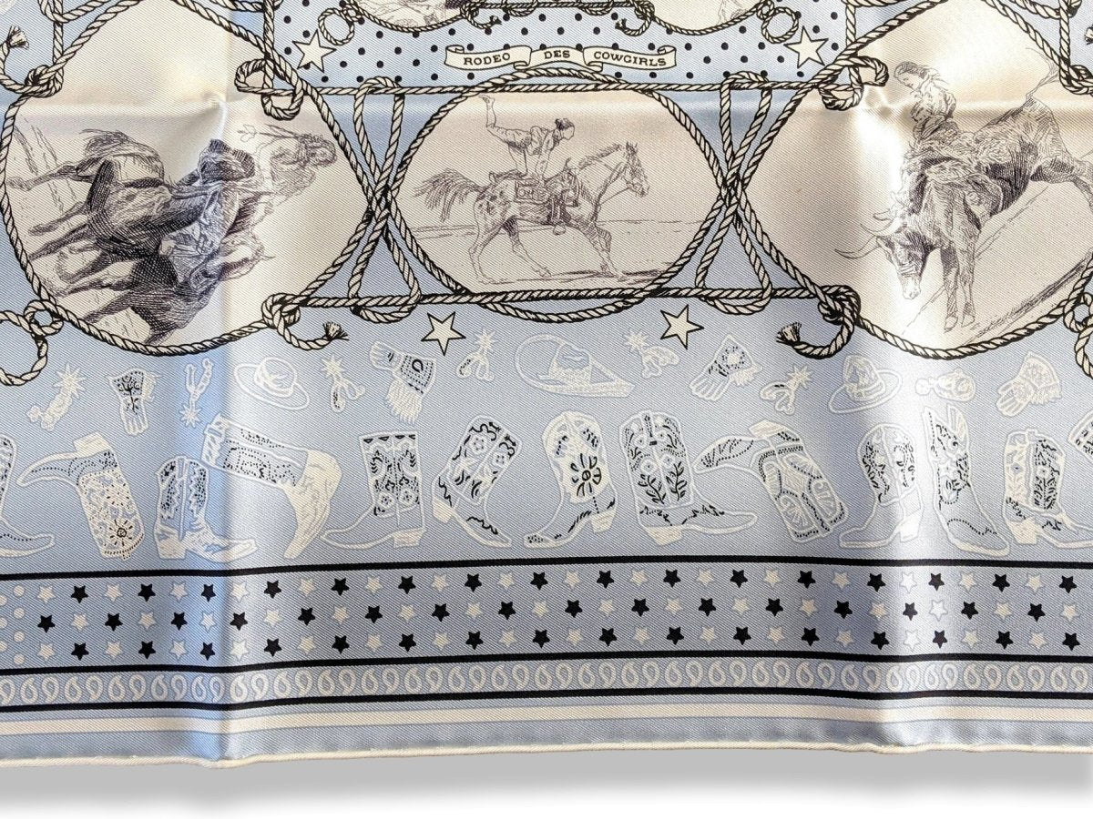 Hermes 2020 Ciel/Noir/Blanc RODEO DES COWGIRLS by Kermit Oliver Silk Bandana 55, NWTIB!