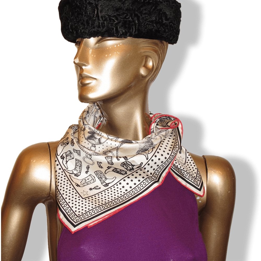 Hermes 2020 Cream Black Red Rodeo des Cowgirls by Kermit Oliver Silk Bandana 55