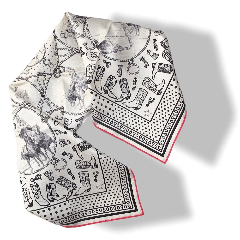 Hermes 2020 Cream Black Red Rodeo des Cowgirls by Kermit Oliver Silk Bandana 55