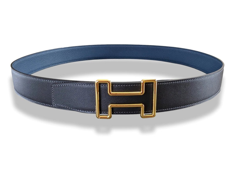 Hermes [203] Graphite/Bleu de Prusse Veau Box & Togo Reversible Leather Belt Strap 38 mm BNWTIB! - poupishop 110