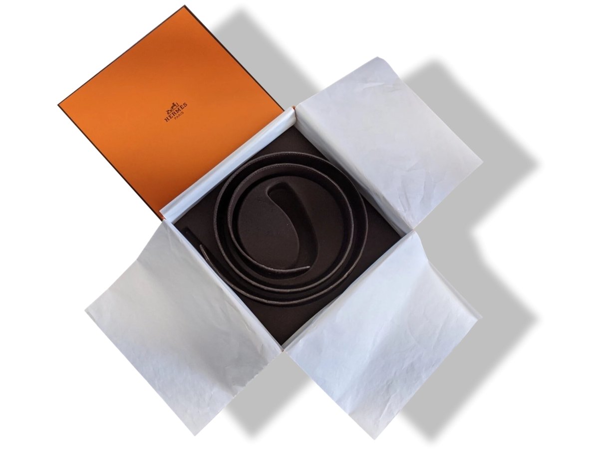 Hermes [203] Marron foncé Crocodile Alligator Reversible Strap Belt 42 MM Sz 90cm, Box! - poupishop