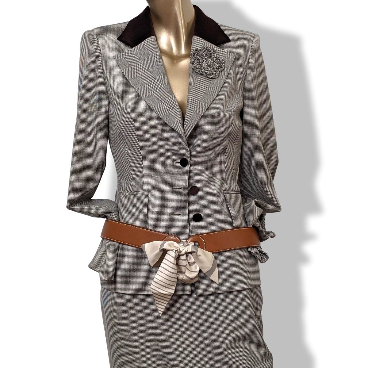 Hermes [204] 2005 Women's Fauve BARENIA Calfskin KIMONO Belt 40 mm with MEDITERRANEE Twilly, Box! - poupishop