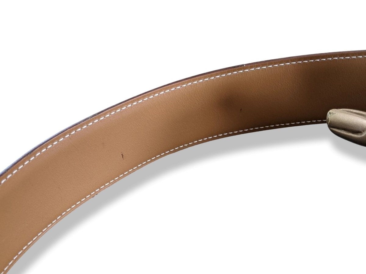 Hermes [204] 2005 Women's Fauve BARENIA Calfskin KIMONO Belt 40 mm with MEDITERRANEE Twilly, Box! - poupishop