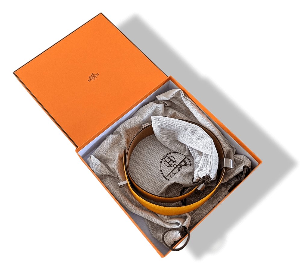 Hermes [23] 2012 Sun Epsom/Gold Box Calfskin COLLIER DE CHIEN Complete Belt GM Sz90cm, BNIB! - poupishop